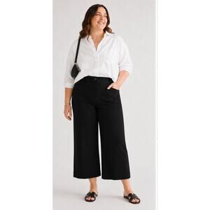 Quince Ultra Stretch Ponte Cropped Wide Leg Pant Black Size 16